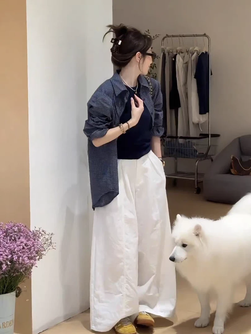 大码韩系复古POLO领长袖格子衬衫秋装休闲宽松显瘦外套上衣