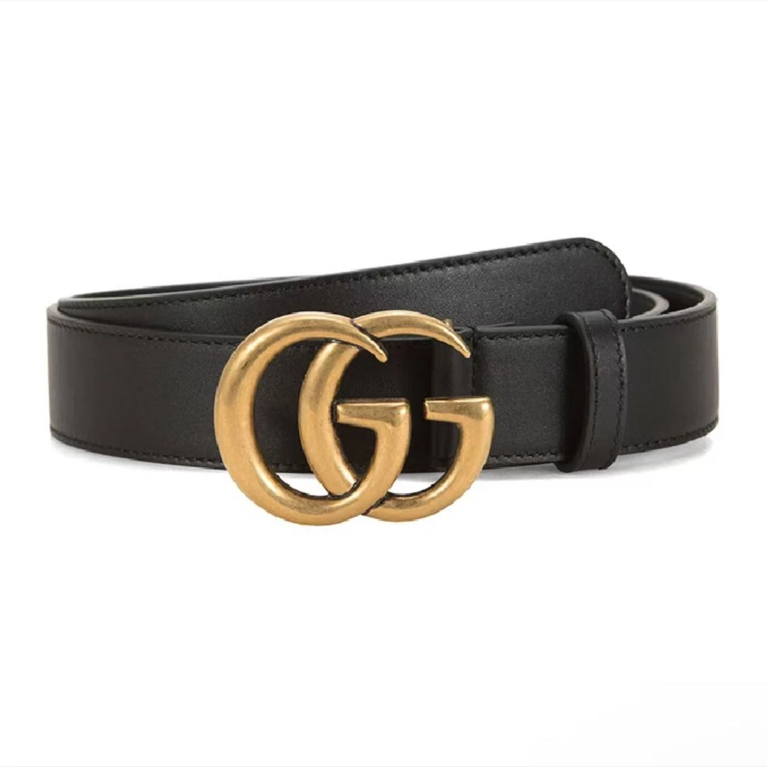 GUCCI古驰 双G做旧扣 牛皮 腰带 男女同款情侣款 宽3cm414516