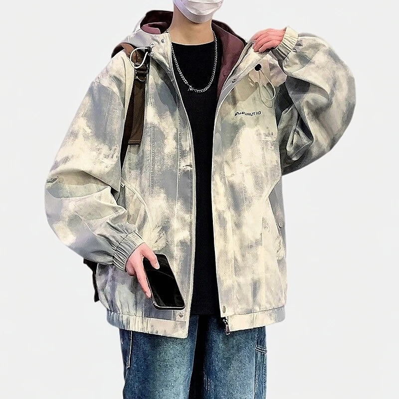 稻草人男装港风连帽外套大码夹克复古新款潮牌春季秋季薄款韩版