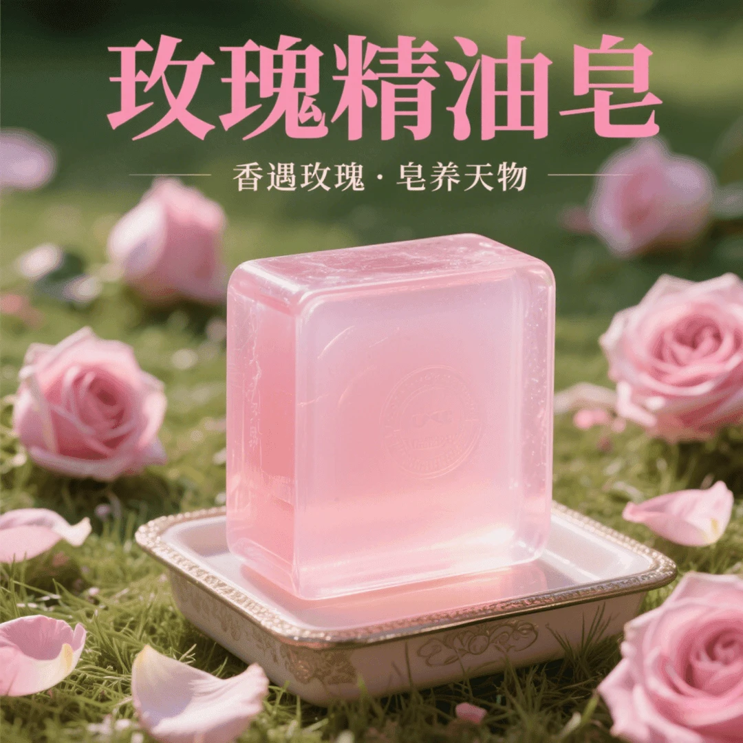 天然玫瑰精油皂沐浴洁面洗头皂持久留香滋润皂玫瑰香皂大块透明皂