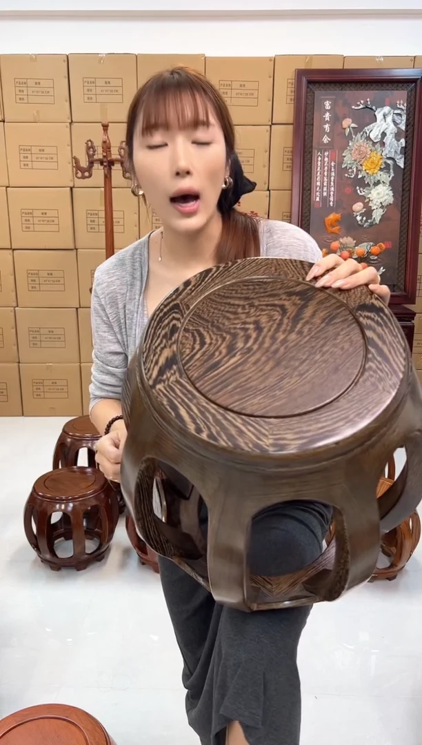 鸡翅木类家具国标鸡翅木 大号鼓凳 假一赔四