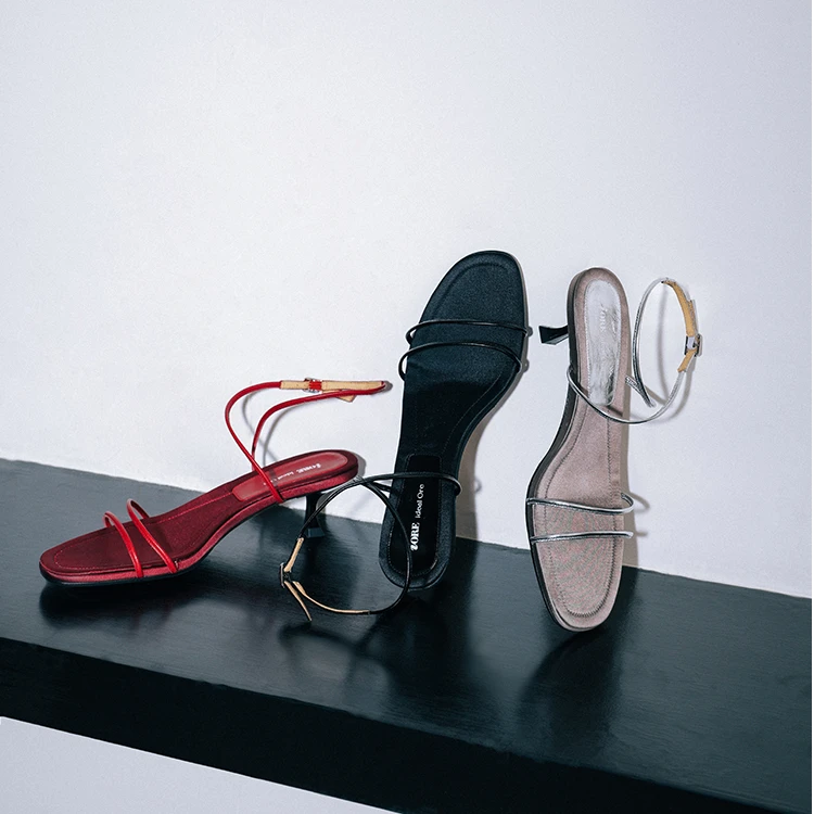 IORE理想矿石设计师原创 夏季 简约交织线条细带中跟凉鞋