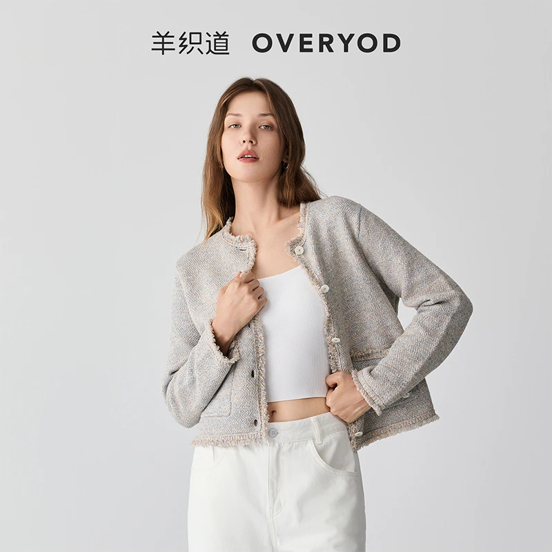 羊织道岩织 小香风短外套新款女亚麻开衫粗花呢初春氛围感上衣