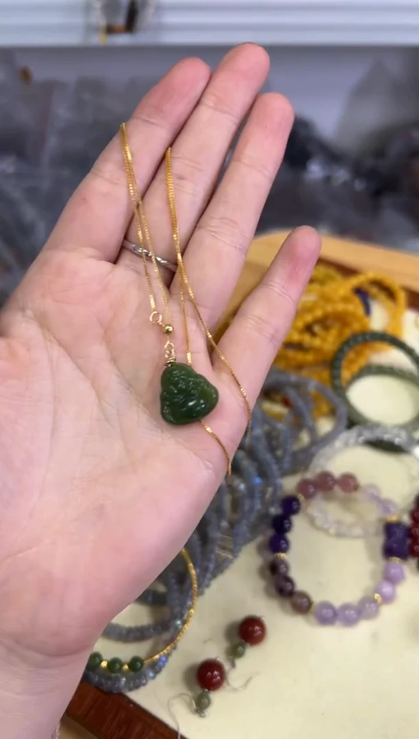 【闪购商品】和田玉颈饰银S925镶嵌和田碧玉佛公银吊坠[0087]