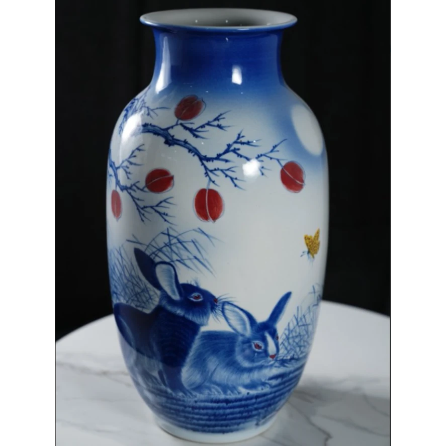 景德镇陶瓷黄小玲瑞兔祥瑞冬瓜瓶