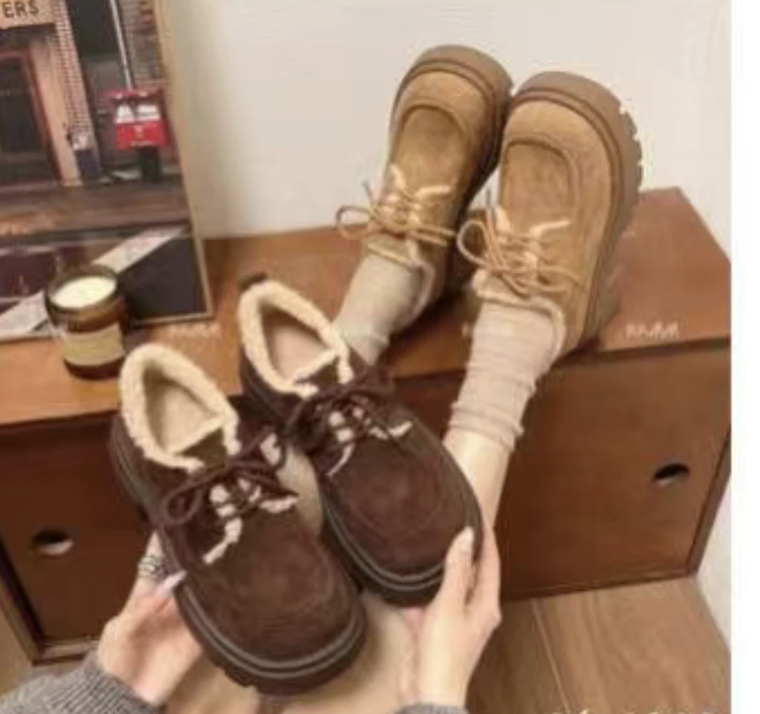 复古港风通用纯色学院风棉鞋冬季雪地靴