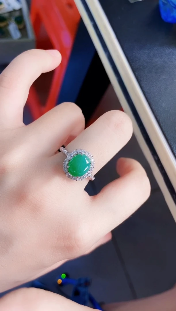 翡翠戒指银S925镶嵌21849