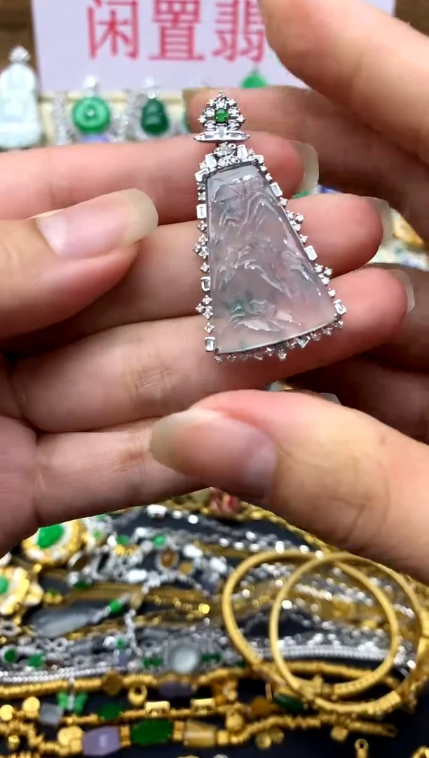 翡翠18K金镶嵌颈饰462-中国好珍宝