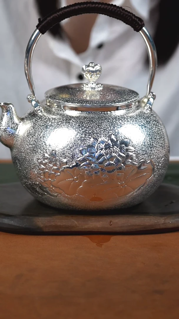 手工锤纹莲花烧水提梁