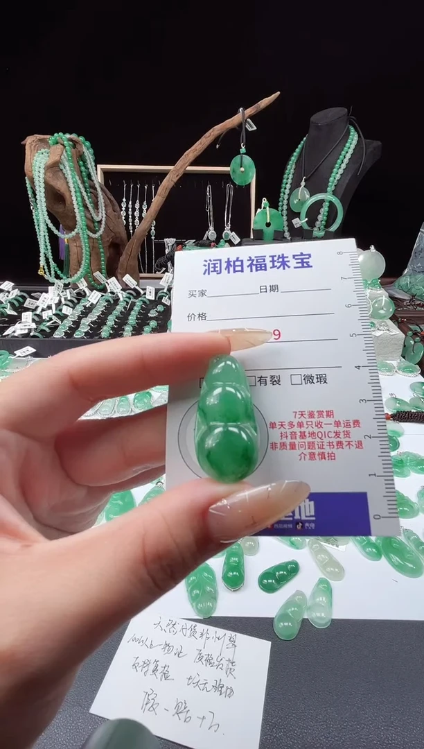 吊坠(赠链)未镶嵌石英质玉（非洲翠）福豆18.398