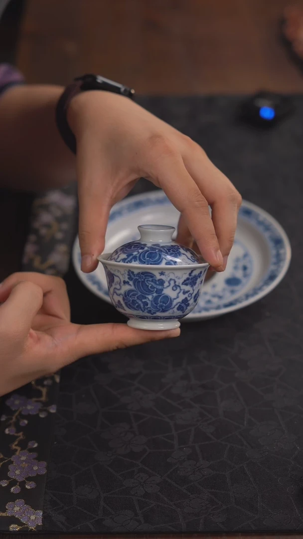 快雪时晴青花瓜瓞连绵无托小盖碗