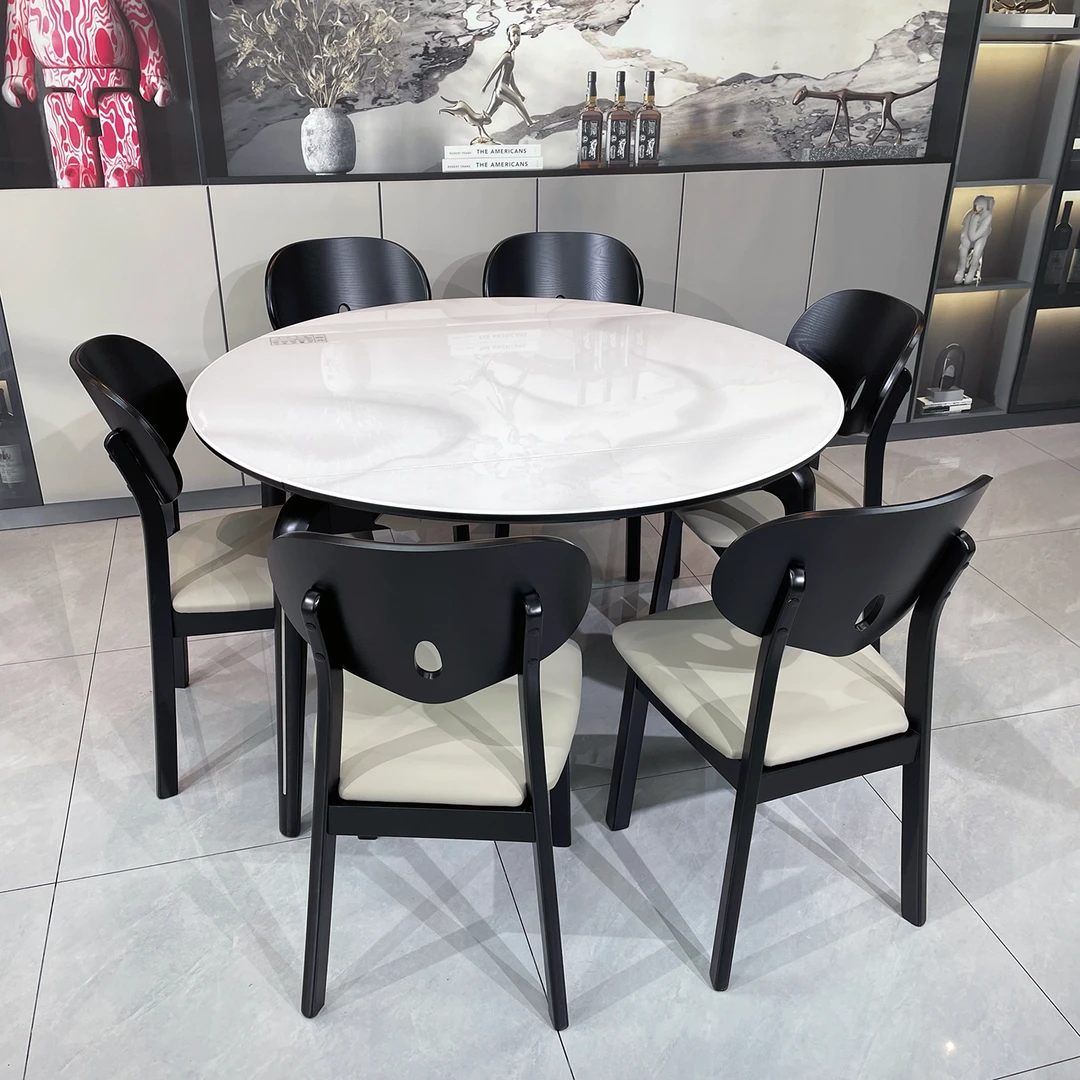 餐桌流晶石餐桌方圆两用餐桌可伸缩餐桌家用餐桌饭桌现代简约餐桌