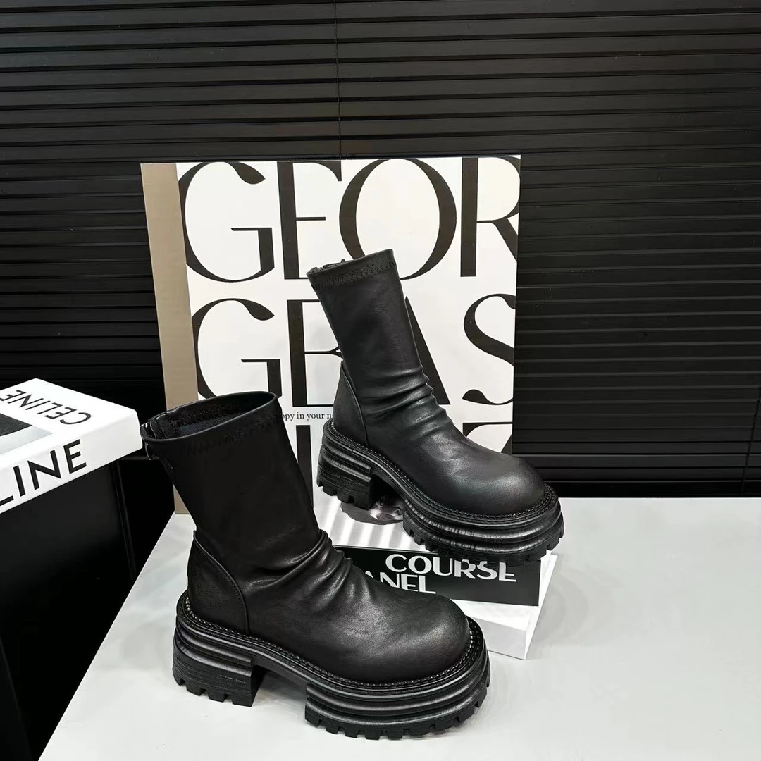 【小小苏】鬼Di家25年新款短靴百搭休闲时尚弹力复古厚底中筒i