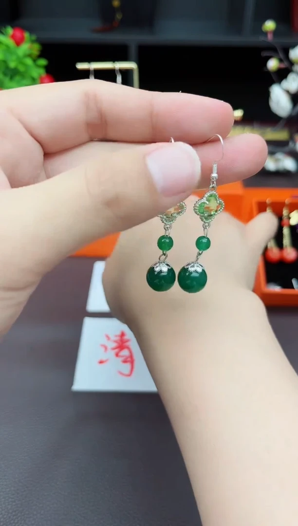 玛瑙/玉髓耳钉银S925镶嵌705000