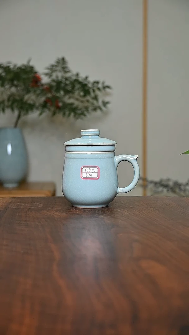 茶水分离杯 天青 微瑕 无款