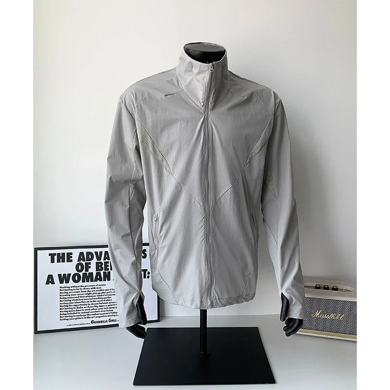 夏季网眼原纱防晒衣立领休闲运动户外长袖轻薄透气男生皮肤衣夹克