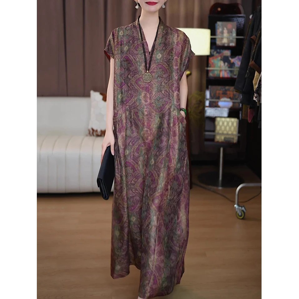 高端气质时尚连衣裙2025夏装新款中年妈妈装宽松减龄显瘦高贵长裙