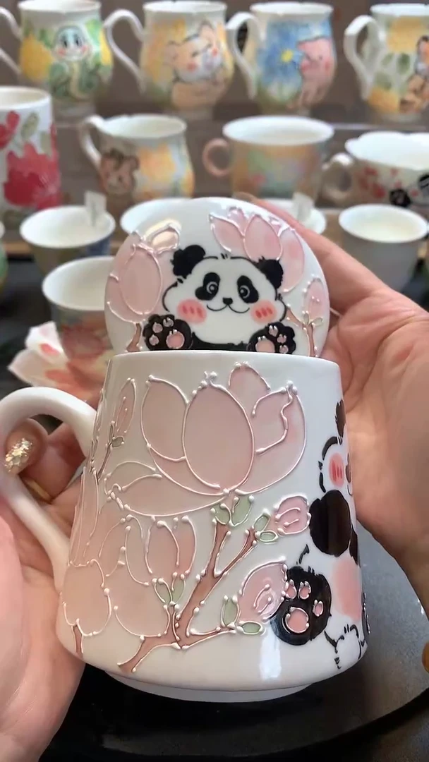 一味*手绘*春日嘻粉带盖马克杯