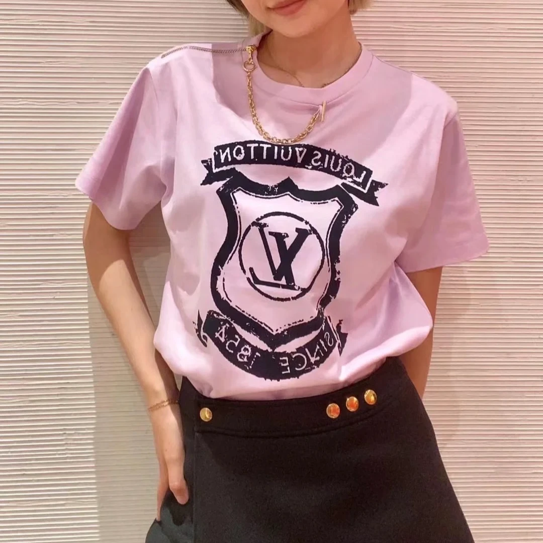 95新 LouisVuitton/路易威登 LV粉色logo短袖M码/70290409