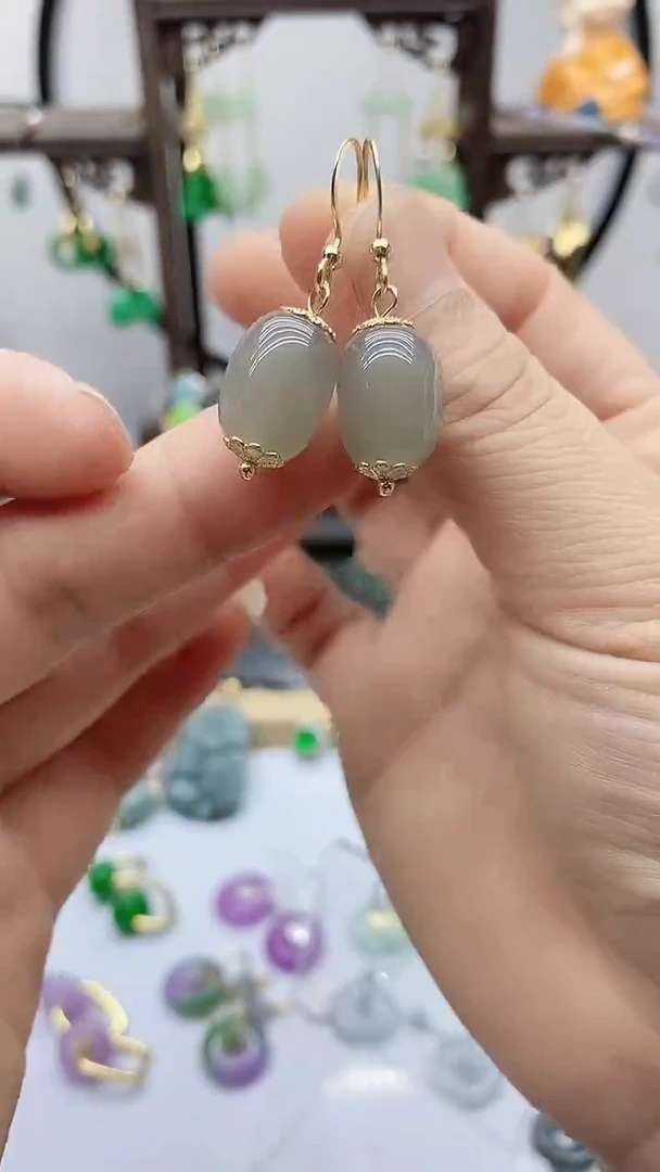 和田玉14K金镶嵌耳饰94