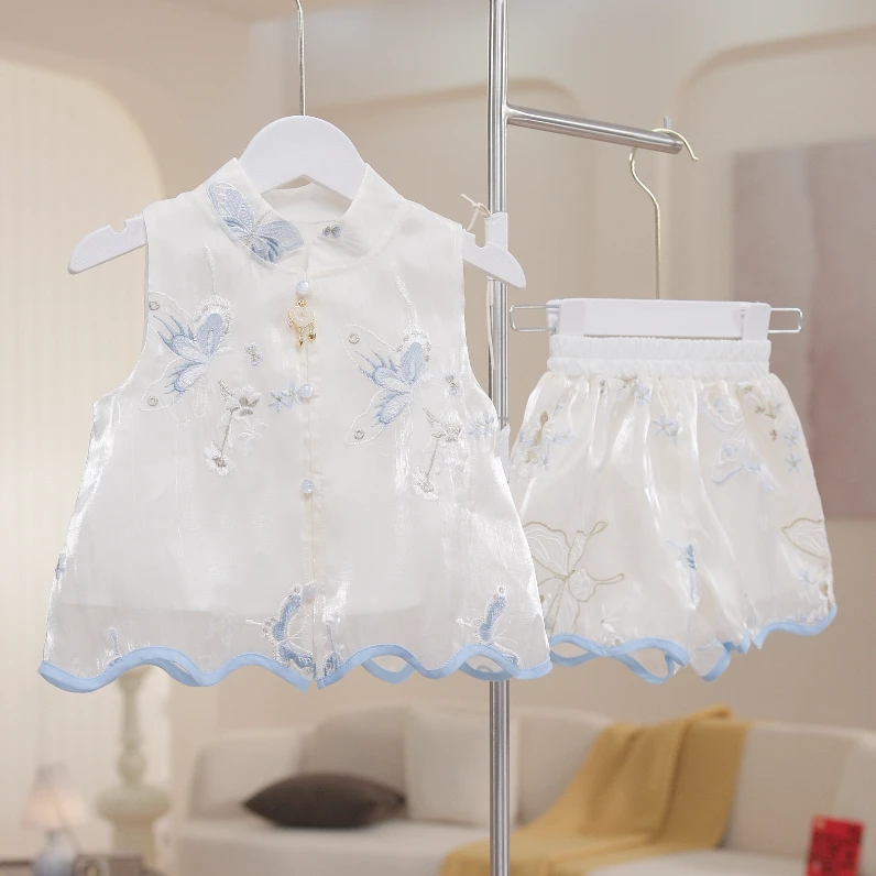 【青花瓷】女童夏季薄款国风套装汉服女孩新中式刺绣两件套SA3088