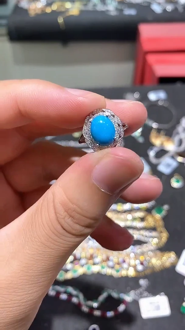 蓝宝石戒指银S925镶嵌戒指