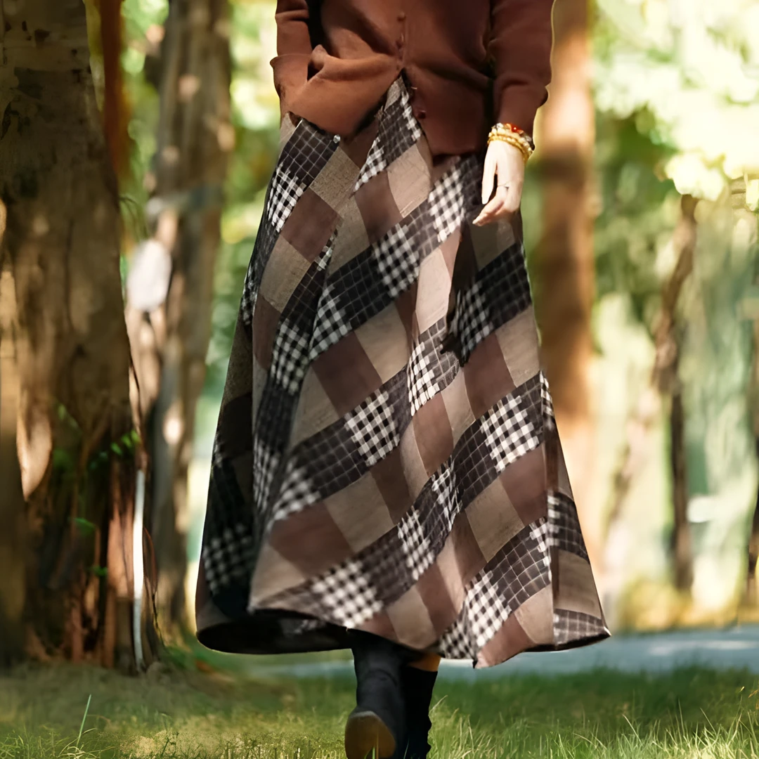 复古毛呢格子半身裙女高腰遮跨显瘦宽松A字大摆伞裙中长款秋冬季