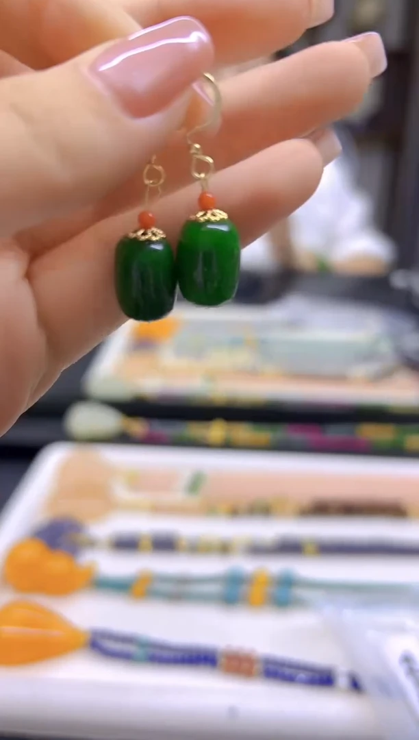 翡翠14K金镶嵌耳饰DIY款E772