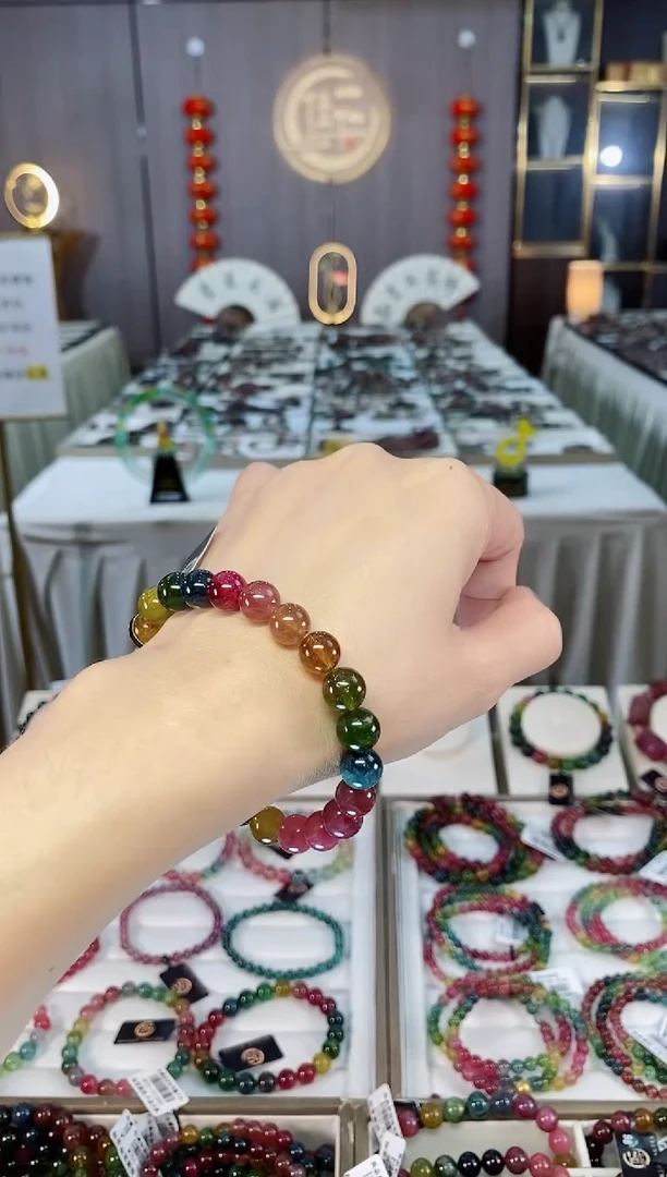 未镶嵌老矿碧玺色标彩单圈手串8mm+碧玺hon多样性发货一条
