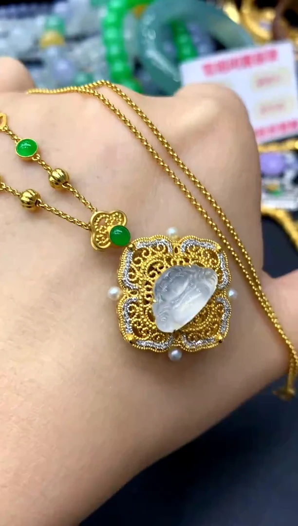 颈饰18K金镶嵌翡翠391-中国好珍宝