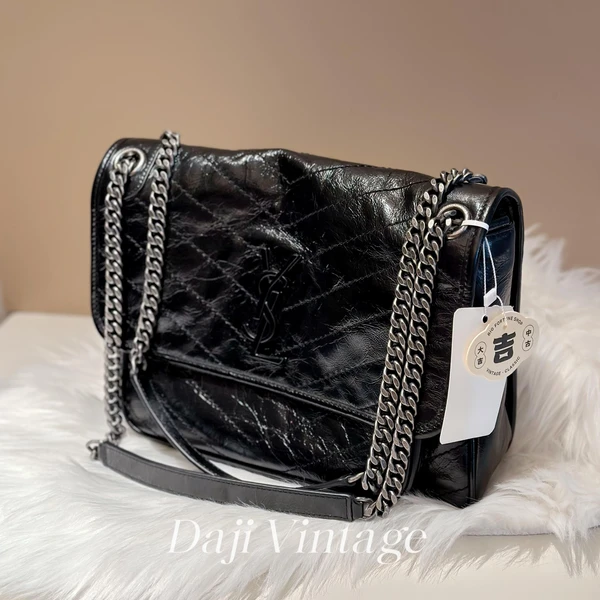 大吉中古/ysl圣罗兰黑银中号d扣niki单肩包