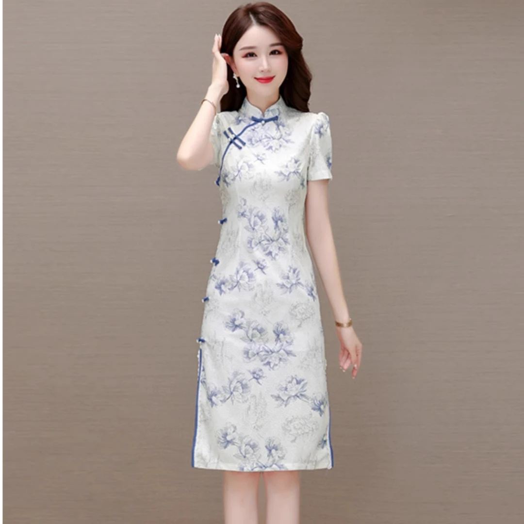 连衣裙女2025夏季小个子低领沙沙改良旗袍年轻款高端气质平时可穿
