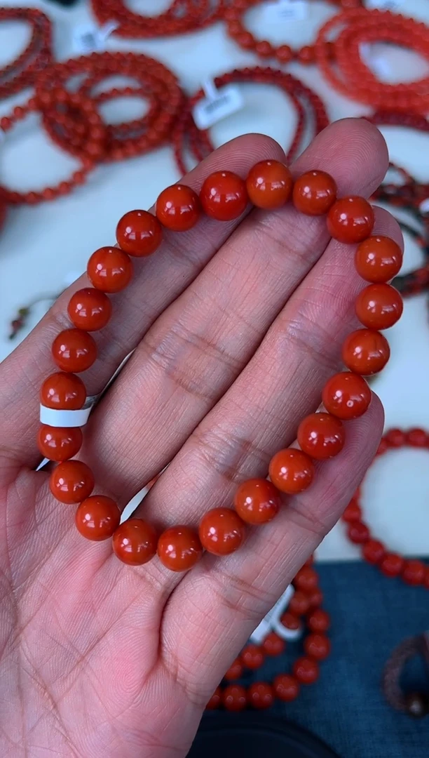 手串未镶嵌南红玛瑙藏收级满色满肉柿子锦单圈