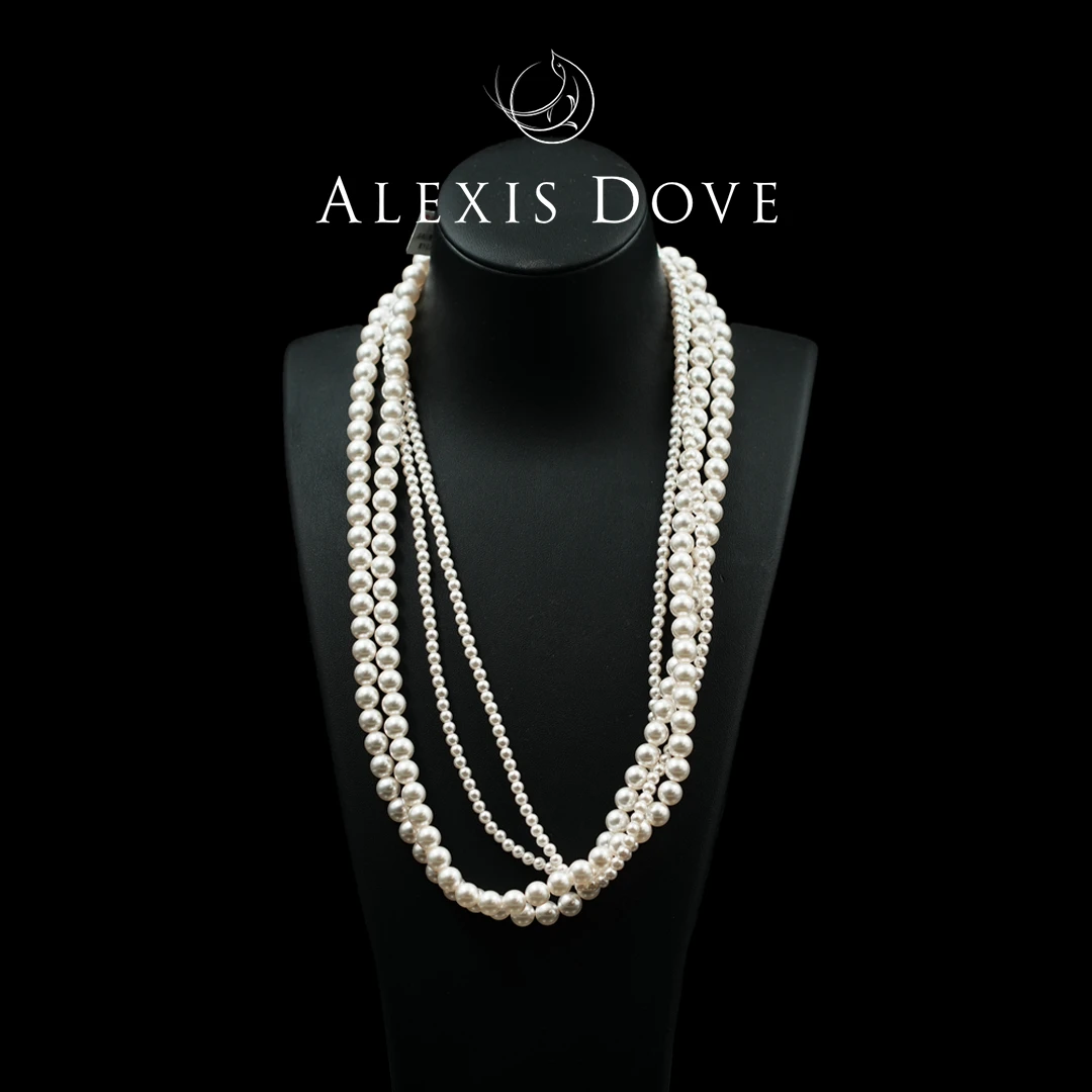 铜合金仿珍珠项链 【乐亿】时尚大气优雅长款气质珠珠项链V