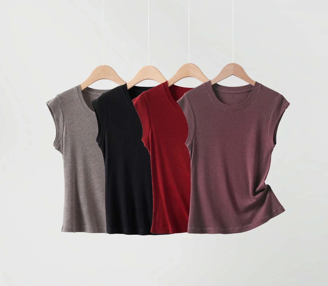 【莱赛尔+桑蚕丝】2025夏季新款气质T恤修身纯色短袖圆领莫奈花园风