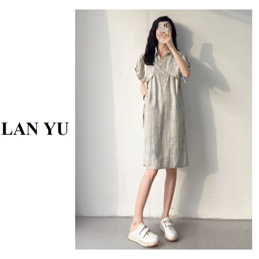 【北极星】100%莱赛尔天丝渐变扎染超薄牛仔连衣裙dd