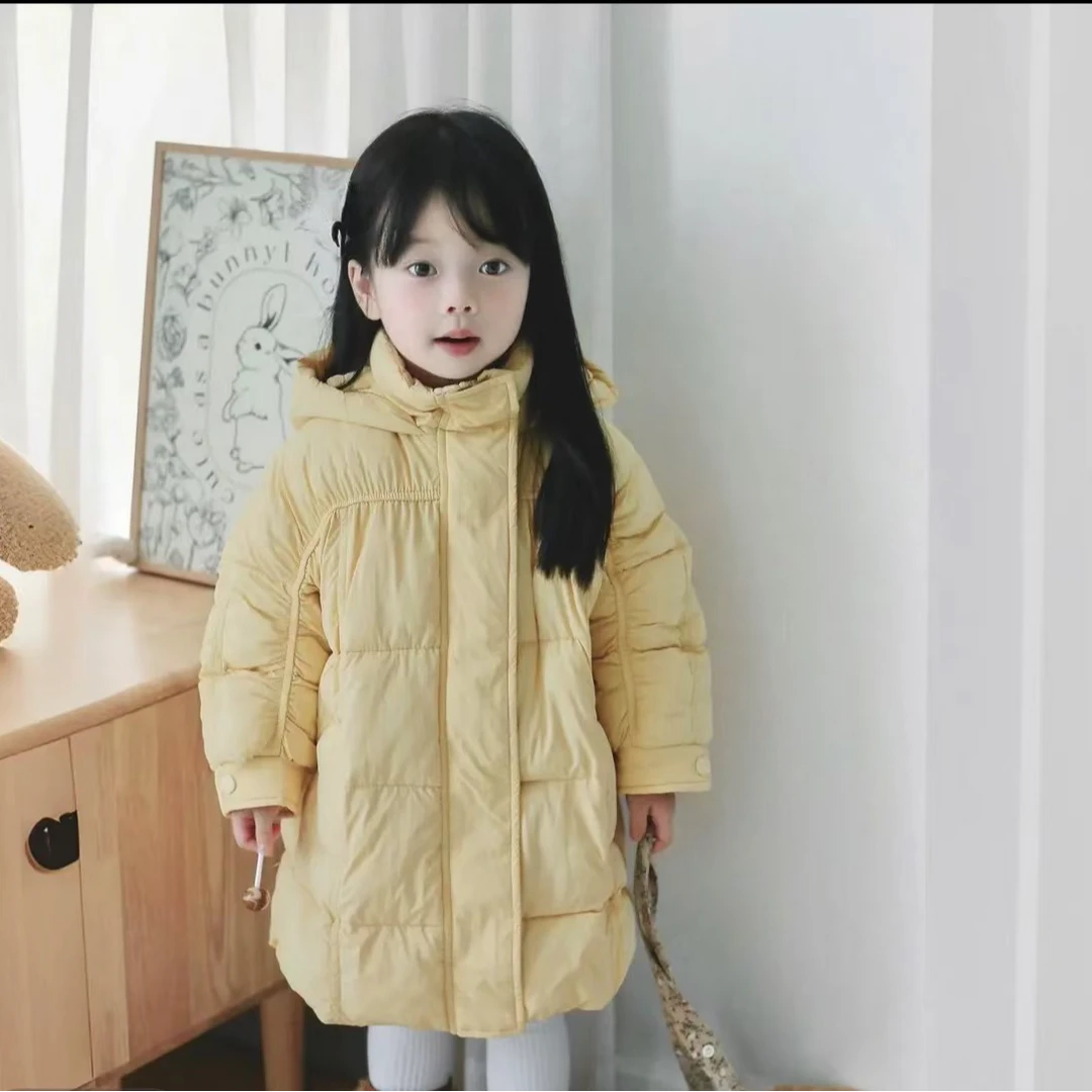 （泡芙）冬季新款宝宝连帽中长款加厚中大童保暖韩版女童男童棉服