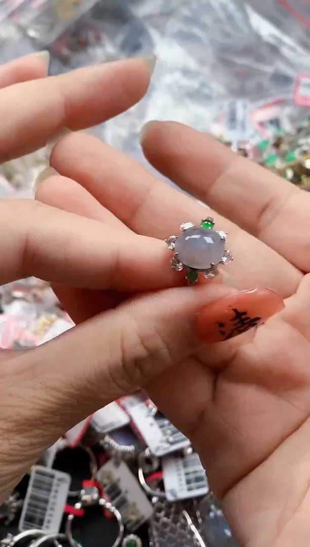 银S925镶嵌戒指翡翠天然A货缅甸翡翠