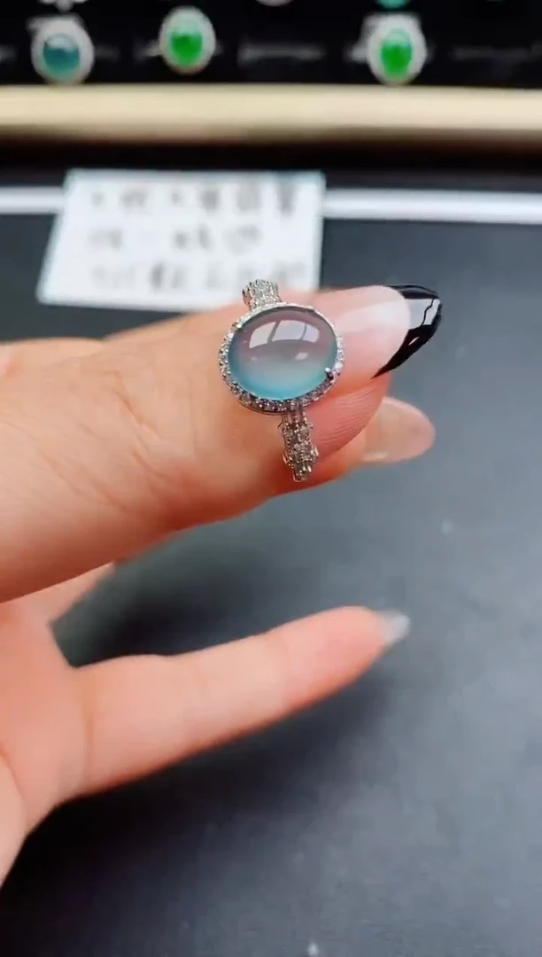 翡翠戒指银S925镶嵌50800