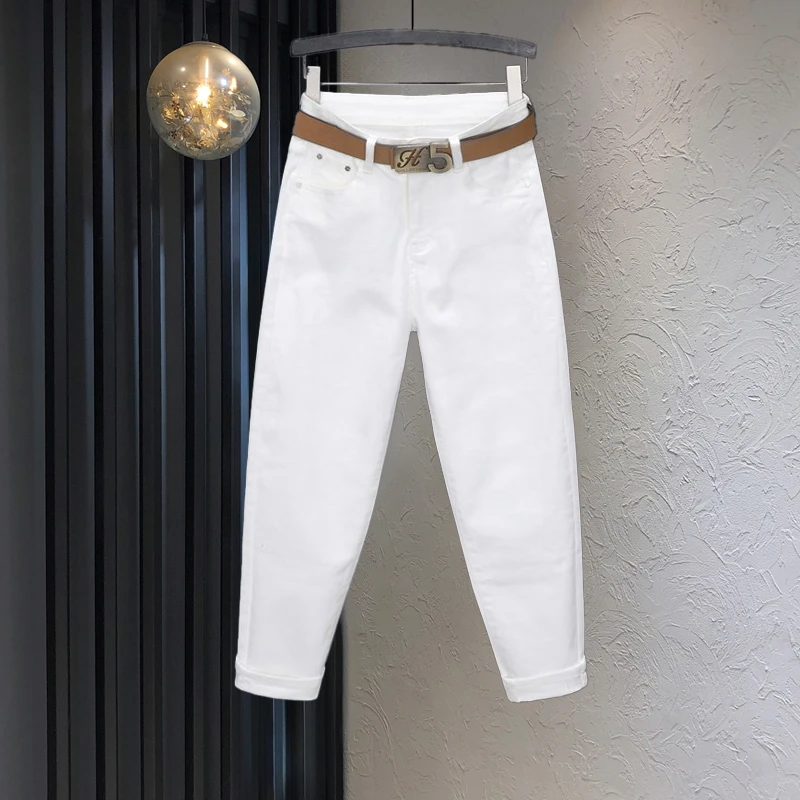 白色女士哈伦老爹裤2025秋冬加绒宽松弹力休闲显瘦遮肉潮流萝卜裤