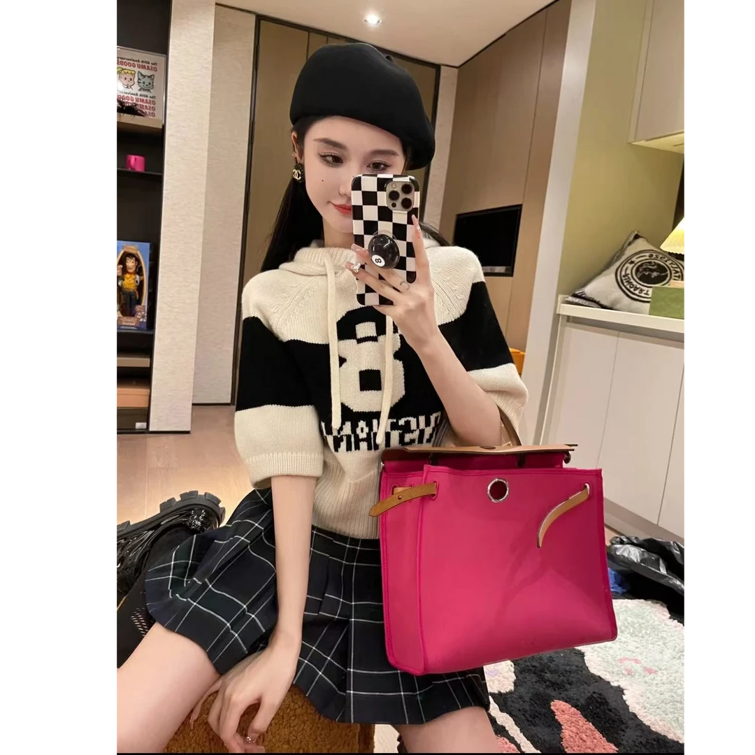 未使用 DIOR/迪奥 七分袖连帽针织毛衣 白黑/34/36