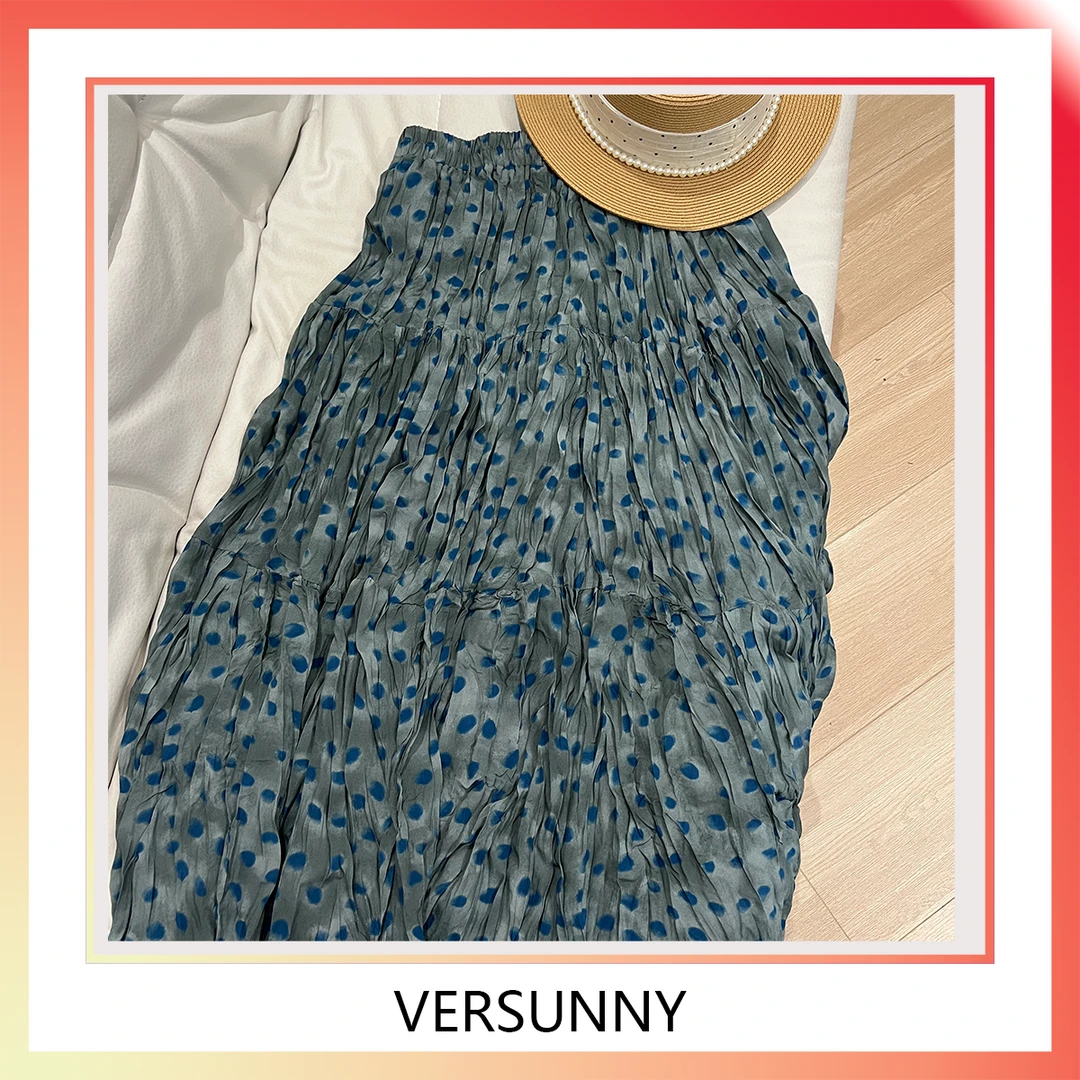 (5955)高品质欧货洋气时尚孔雀蓝碎花半身裙