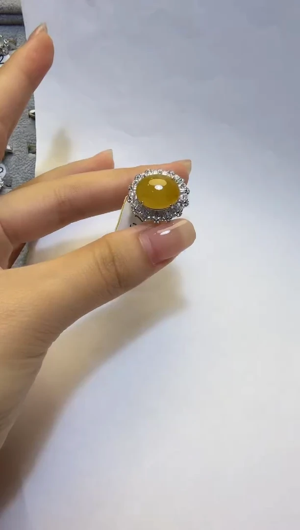 银S925镶嵌戒指翡翠925银镶缅甸A货翡翠戒指