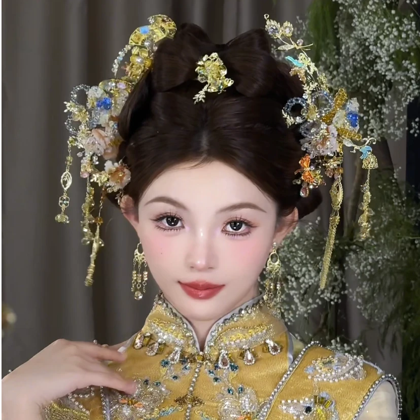 水舞U2152金粉色秀禾头饰减龄中式龙凤褂气质结婚新娘发钗饰品