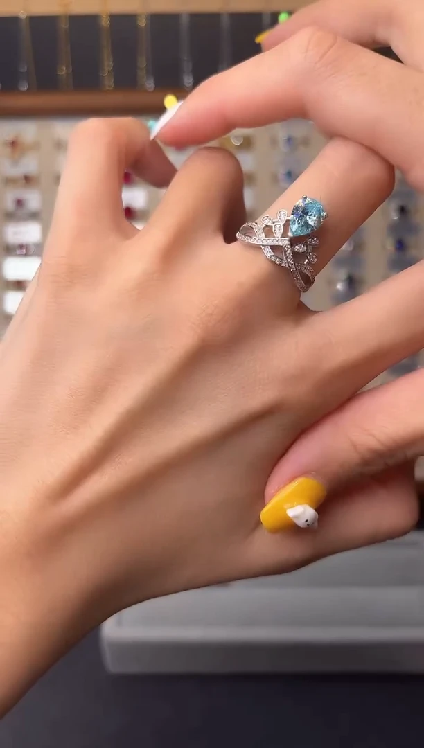 海蓝宝石戒圈银S925镶嵌0