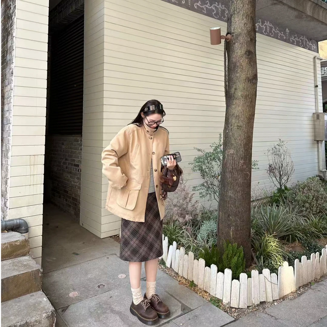 LA 100%羊毛 复古格纹半身裙 31107