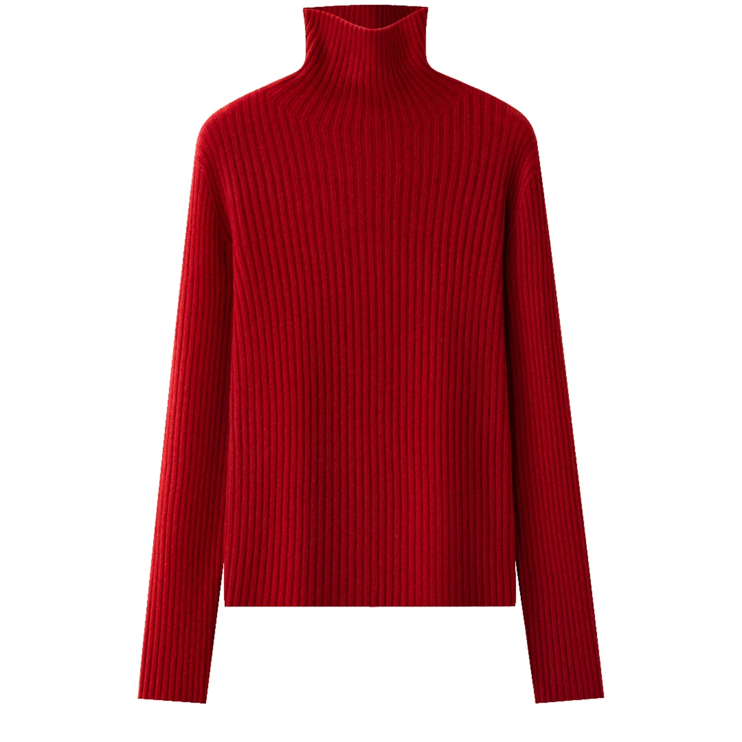 【美丽诺】无缝一体48支精纺高领坑条羊毛衫YK01818