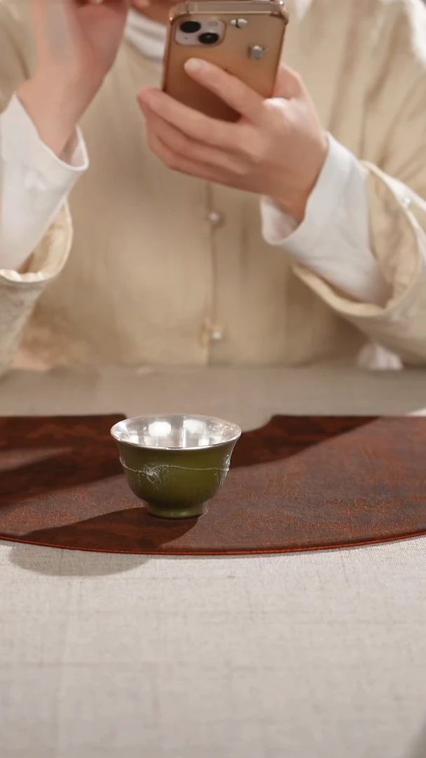 茶叶末釉瓷包银主人杯80ml