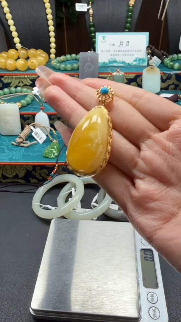 蜜蜡颈饰银S925镶嵌l027