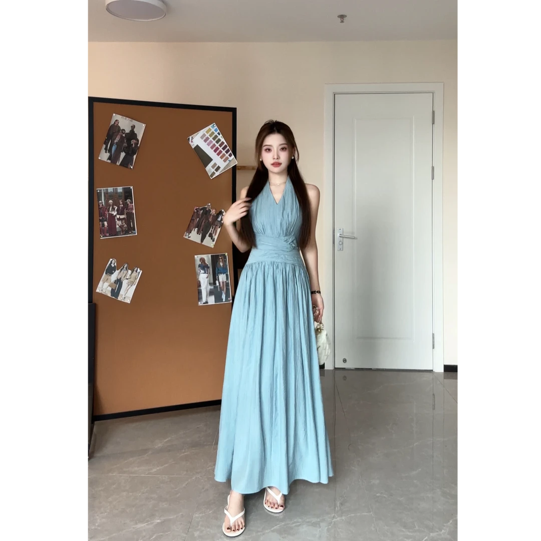 SZA【梦幻花园】夏季新款气质设计感挂脖无袖修身显瘦连衣裙A-1743